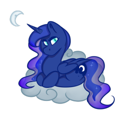 Size: 1000x1000 | Tagged: safe, artist:rosswelm, princess luna, alicorn, pony, cloud, moon, prone, simple background, solo, transparent background