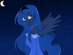 Size: 1600x1200 | Tagged: safe, artist:taisialazurenko, princess luna, human, clothes, dress, horned humanization, humanized, moon, pony coloring, solo, winged humanization