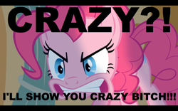 Size: 1280x800 | Tagged: safe, pinkie pie, earth pony, pony, angry, image macro, insanity, rage, vulgar