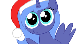 Size: 4000x2248 | Tagged: safe, artist:solid32, princess luna, alicorn, pony, filly, hat, looking at you, santa hat, santa woona, simple background, solo, transparent background, woona