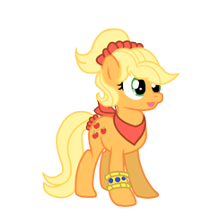 Size: 1200x1283 | Tagged: safe, artist:schnuffitrunks, applejack, earth pony, pony, alternate hairstyle, bandana, makeover, simple background, solo