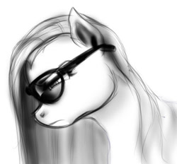 Size: 609x565 | Tagged: safe, artist:feartakyuubi, pinkie pie, earth pony, pony, glasses, monochrome, pinkamena diane pie