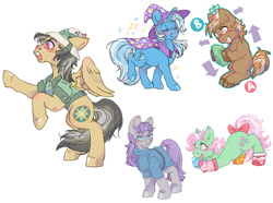 Size: 849x632 | Tagged: safe, artist:teahee, derpibooru import, button mash, daring do, maud pie, minty, trixie, pony, unicorn, female, mare