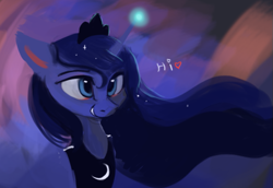 Size: 693x476 | Tagged: safe, artist:hierozaki, princess luna, alicorn, pony, bust, hi, portrait, smiling, solo, wip