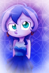 Size: 735x1088 | Tagged: safe, artist:fj-c, princess luna, vice principal luna, equestria girls, breasts, cleavage, clothes, dress, earring, female, humanized, jewelry, piercing, solo, younger