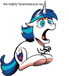 Size: 768x849 | Tagged: safe, edit, edited edit, idw, shining armor, dinosaur, pony, unicorn, solo, wat