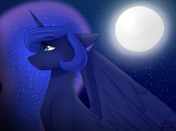 Size: 1023x767 | Tagged: safe, artist:gelay-gulay, princess luna, alicorn, pony, floppy ears, moon, solo, stars