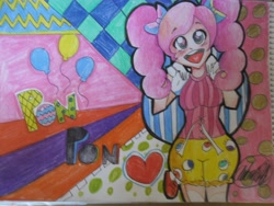 Size: 2592x1944 | Tagged: safe, artist:maniiiiiilover, pinkie pie, female, humanized, pink hair, ponponpon, solo