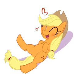 Size: 800x800 | Tagged: safe, artist:thegalen, applejack, earth pony, pony, eyes closed, on back, solo