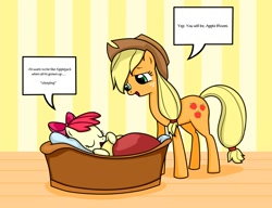 Size: 1330x1024 | Tagged: safe, artist:frankier77, apple bloom, applejack, earth pony, pony, female, filly, sleeping