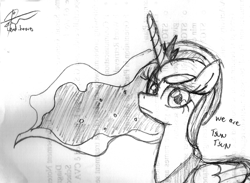 Size: 1497x1096 | Tagged: safe, artist:leadhooves, princess luna, alicorn, pony, monochrome, solo, traditional art