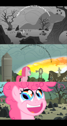 Size: 617x1151 | Tagged: safe, edit, edited screencap, screencap, pinkie pie, earth pony, pony, the cutie mark chronicles, blank flank, comic, eye reflection, filly, filly pinkie pie, happy, pinkamena diane pie, rainbow, reflection, rock farm, screencap comic, smiling, solo, sonic rainboom