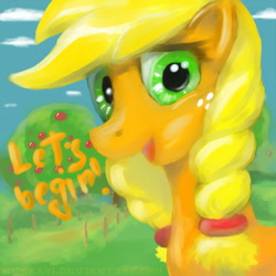 Size: 600x600 | Tagged: safe, artist:munkari, applejack, earth pony, pony, alternate hairstyle, solo, tree