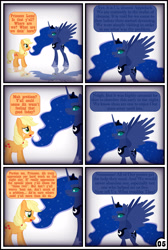 Size: 3254x4837 | Tagged: safe, artist:gutovi, applejack, princess luna, alicorn, earth pony, pony, comic:why me!?, absurd resolution, comic, dream, dreamscape, ye olde butcherede englishe