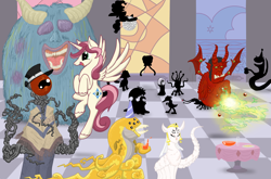 Size: 1500x991 | Tagged: safe, artist:jesus-lizard, artist:wizzlbang, pinkie pie, oc, alicorn, pony, monster, party