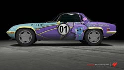 Size: 1024x576 | Tagged: safe, derpibooru import, trixie, pony, unicorn, car, female, forza motorsport 4, game screencap, hat, itasha, lotus (car), lotus elan, mare, race, video game