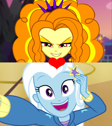 Size: 1912x2141 | Tagged: safe, derpibooru import, adagio dazzle, trixie, better together, do it for the ponygram!, equestria girls, sunset's backstage pass!, female, heart, lesbian, shipping, shipping domino, triagio