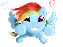 Size: 900x675 | Tagged: safe, artist:pon-ea, rainbow dash, pegasus, pony, heart, hug, incoming hug