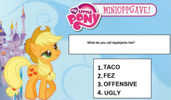 Size: 1073x632 | Tagged: safe, applejack, earth pony, pony, have fun with the ponies, norwegian, quiz, solo