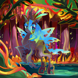 Size: 1000x1000 | Tagged: safe, artist:marihico, queen chrysalis, changeling, changeling queen, female, green eyes, horn, solo