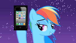 Size: 640x360 | Tagged: safe, edit, edited screencap, screencap, rainbow dash, pegasus, pony, owl's well that ends well, apple (company), cellphone, ios, iphone, night, phone, smartphone, solo, stars