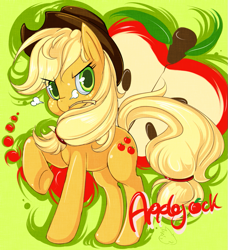 Size: 773x849 | Tagged: safe, artist:shineymagic, applejack, earth pony, pony, freckles, raised hoof, solo