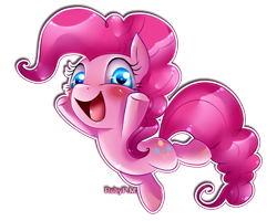 Size: 900x720 | Tagged: safe, artist:rubypm, pinkie pie, earth pony, pony, blushing, leap, smiling