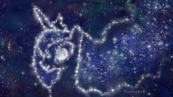 Size: 1820x1024 | Tagged: safe, artist:rainspeak, princess luna, alicorn, pony, moon, solo, stars, the cosmos