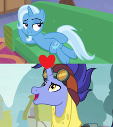 Size: 1280x1436 | Tagged: safe, derpibooru import, edit, edited screencap, screencap, hoo'far, trixie, pony, road to friendship, female, male, shipping, shipping domino, straight, trixfar