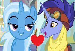 Size: 540x365 | Tagged: safe, derpibooru import, edit, edited screencap, screencap, hoo'far, trixie, pony, a horse shoe-in, road to friendship, female, male, shipping, shipping domino, straight, trixfar