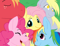 Size: 1210x935 | Tagged: dead source, safe, artist:cartoonlion, big macintosh, derpy hooves, fluttershy, pinkie pie, rainbow dash, earth pony, pegasus, pony, bisexual, derpyshy, female, flutterdash, flutterdashpie, fluttermac, flutterpie, fluttershy gets all the mares, fluttershy gets all the stallions, lesbian, lesbian in front of boys, male, polyamory, shipping, stallion, straight