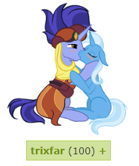 Size: 202x241 | Tagged: safe, artist:neighsay, derpibooru import, hoo'far, trixie, derpibooru, female, kissing, male, meta, shipping, straight, tags, trixfar