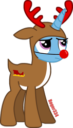 Size: 788x1387 | Tagged: safe, artist:roger334, derpibooru import, trixie, pony, unicorn, antlers, female, hearth's warming eve, inkscape, mare, parody, ponyscape, red nose, rudolph the red nosed reindeer, simple background, solo, transparent background, vector