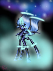 Size: 768x1024 | Tagged: safe, artist:andreuxsalz, nightmare moon, princess luna, alicorn, pony, glowing eyes, open mouth, s1 luna, solo, transformation