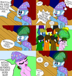 Size: 1288x1359 | Tagged: safe, artist:trixielulamoonthegreatandpoweful, derpibooru import, trixie, oc, pony, unicorn, comic, female, mare, ms paint, stage, trixie's hat