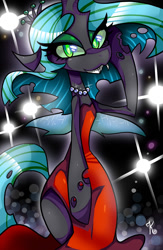 Size: 612x937 | Tagged: safe, artist:kaliptro, queen chrysalis, anthro, changeling, changeling queen, clothes, dress, skinny