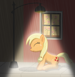 Size: 6019x6220 | Tagged: safe, artist:flutterguy317, applejack, earth pony, pony, absurd resolution, eyes closed, filly, rain, solo, vector