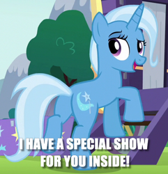 Size: 474x492 | Tagged: safe, derpibooru import, edit, edited screencap, screencap, trixie, pony, unicorn, no second prances, butt, caption, cropped, female, image macro, innuendo, mare, meme, plot, solo, text, this will end in snu snu, trixie yells at everything