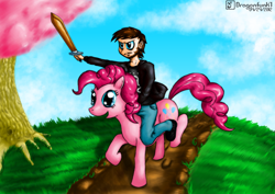 Size: 1024x724 | Tagged: safe, artist:dragonfunk7, fluttershy, pinkie pie, human, tree