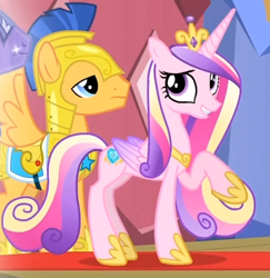 Size: 399x411 | Tagged: safe, screencap, flash sentry, princess cadance, alicorn, pony, three's a crowd, amethyst stone, solo