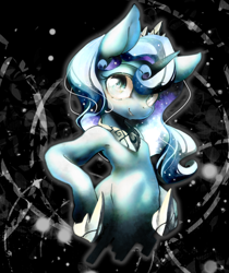 Size: 1280x1526 | Tagged: safe, artist:toki, princess luna, alicorn, pony, semi-anthro, armpits, crown, female, filly, horseshoes, jewelry, looking at you, peytral, regalia, smiling, solo
