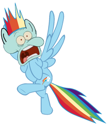 Size: 624x720 | Tagged: safe, rainbow dash, pegasus, pony, blue coat, cult of squidward, female, mare, multicolored mane, oh dear god, solo, squidward tentacles