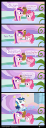 Size: 1000x2780 | Tagged: safe, artist:dm29, pinkie pie, princess cadance, shining armor, alicorn, earth pony, pony, unicorn, green isn't your color, the one where pinkie pie knows, comic, faic, forever, frown, glare, nervous, open mouth, pinkie promise, puffy cheeks, role reversal, smiling, the tables have turned, wide eyes