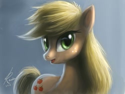 Size: 1024x768 | Tagged: safe, artist:raikoh, applejack, earth pony, pony, hatless, missing accessory, solo