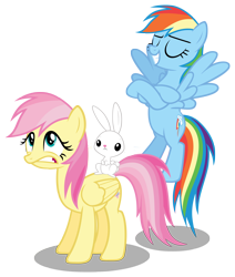 Size: 4970x5868 | Tagged: safe, artist:austiniousi, angel bunny, fluttershy, rainbow dash, pegasus, pony, absurd resolution, alternate hairstyle, simple background, transparent background, vector