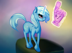 Size: 1900x1400 | Tagged: safe, artist:limchph2, derpibooru import, trixie, pony, unicorn, female, foam finger, magic, mare, solo, telekinesis