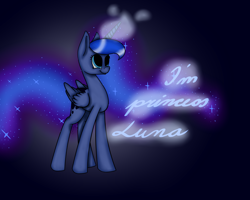 Size: 2500x2000 | Tagged: safe, artist:alessaharmony, princess luna, alicorn, pony, female, magic, mare, smiling, solo, text