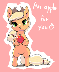 Size: 380x465 | Tagged: safe, artist:usappy-barkhaward, applejack, earth pony, pony, apple, bipedal, female, food, solo