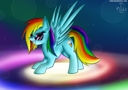 Size: 2028x1428 | Tagged: safe, artist:n1de, rainbow dash, pegasus, pony, blue coat, female, mare, multicolored mane, solo, sunglasses