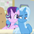 Size: 939x940 | Tagged: safe, derpibooru import, screencap, starlight glimmer, trixie, pony, unicorn, road to friendship, bipedal, bipedal leaning, cropped, cute, duo, female, glimmerbetes, leaning, lidded eyes, looking at each other, mare, raised eyebrow, smiling, smirk